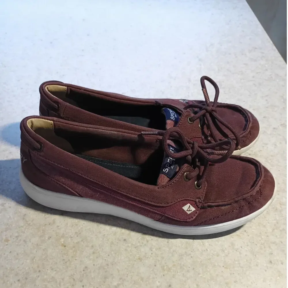 Sperry Burgundy Leather Boat Shoe Sneakers Womens 7 Coastal Preppy STS808209